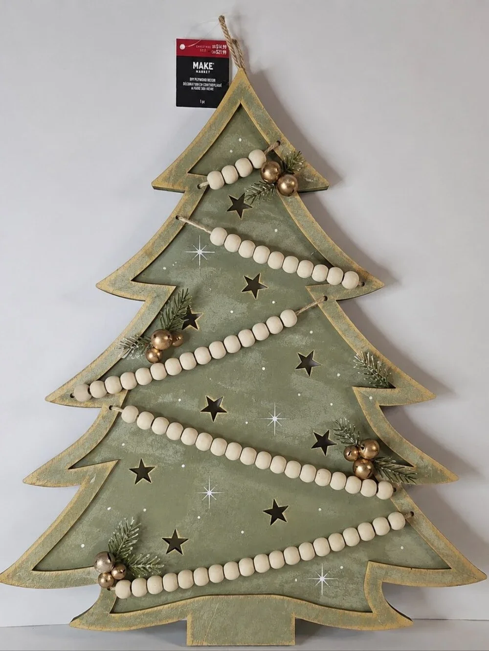 Craft DIY Wooden Christmas Tree Wall Decor Beaded Rustic Farmhouse Holiday